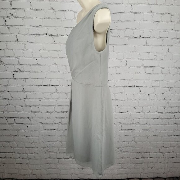 NWD David's Bridal Mercury Chiffon One Shoulder Pleated Short Lined Dress Size 8 - Picture 10 of 11